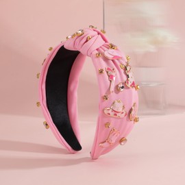 Mixcbe Western Cowgirl Pink Headband for Women- Cowgirl Boots Hat Disco Ball Rhinestone Crystal Jeweled Knotted Headband Wide Top Knot Fashion Hairband Hair Accessories Birthday Gift（pink