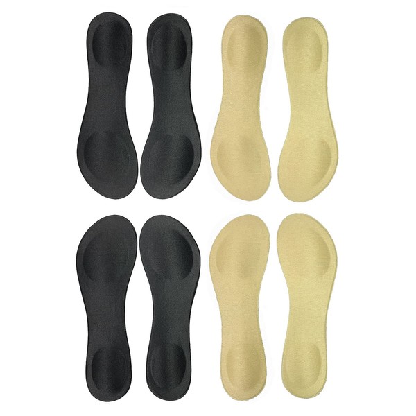 Happystep - Plantillas delgadas para zapatos de tacón alto y sandalias, cojín para talón y bola de pie, 2 pares negro y 2 pares beige (talla de mujer 5-7)