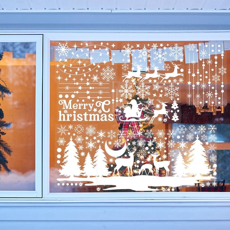 Reusable Christmas Window Stickers Large Christmas Tree White Reindeer Snowflake