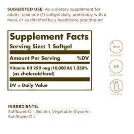 Solgar Vitamin D3 (Cholecalciferol) 250 MCG (10,000 IU), 120 Softgels - 3 Pack - Helps Maintain Healthy Bones & Teeth - Immune System Support - Non-GMO, Gluten Free, Dairy Free - 360 Total Servings