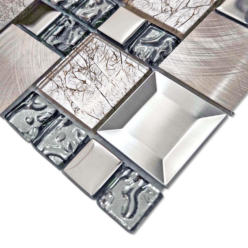 Hominter Metal & Glass Mosaic Tile – Silver & Rose
