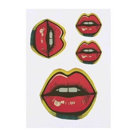 4 x 'Open Lips' Temporary Tattoos - Water Resistant, Skin-Safe, Non-Toxic Transfers, Mixed Sizes (TO00083594)