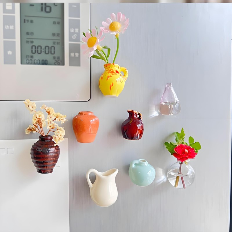 Cacukap Cute Mini Ceramic Vase Magnets for Fridge, Funny Small
