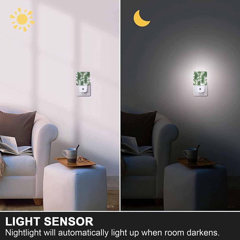 Chrobak LED Night Light,Green Tropical Leaves Palm Trees LED Night