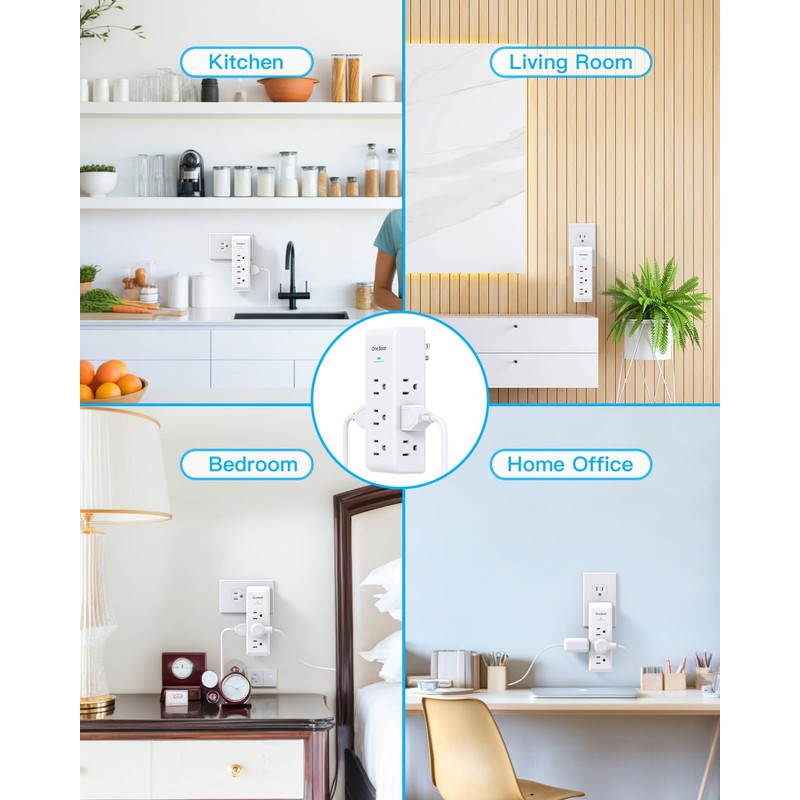 Surge Protector Outlet Extender with Rotating Plug, 9 AC Multi