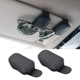 SUNCARACCL 2 Pack Sunglass Holder for Car Visor, Magnetic Leather Glasses Eyeglass Hanger Clip for Car, Sunglasses Holder and Ticket Card Clip for Car Visor Accessories (Black)