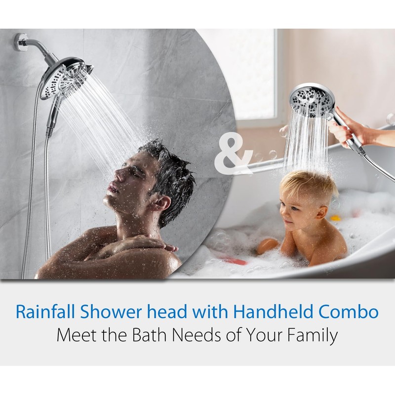 INAVAMZ 2-in-1 Shower Head with Handheld Combo: 2.5GPM Rainfall Shower