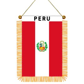 Peru Window Hanging Flag With Fringy, Peruvian Mini Flag Banner For Car Rearview Mirror, Mini Hanging Decor Double Sided Flag With Suction Cup 4x6 Inch