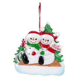 "Best Friends" Snowman on Sled Ornament For Personalization