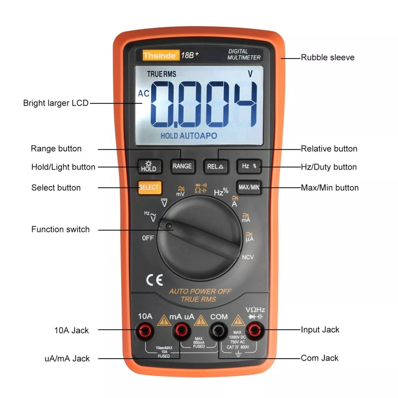 Thsinde Digital Multimeter Orange 10 Functions With Ncv Voltage Alert