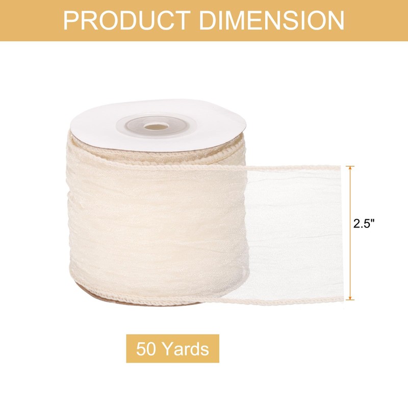 sourcing map Champagne Crinkled Wired Ribbon with Metallic Edge 2.5