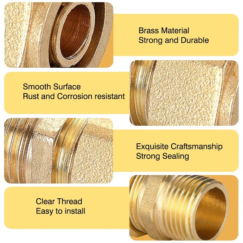 Pack of 2 Brass Compression Fitting for Copper Pipe with