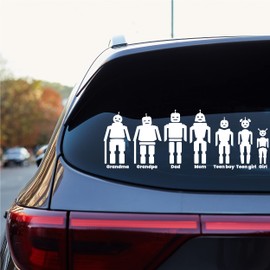 Robot Family Car Stickers with Inscriptions - Funny Figure Family Stickers with Silhouettes of Robot Family Members - Bumper Mirror Car Window Stickers