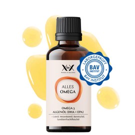 XbyX Alles Omega 50 ml, Vegan Omega-3 Oil with Algae Oil & Ahiflower, 500 mg DHA & 250 mg EPA per Serving, Iodine-Free, No Added Sugar, 20 Servings, From Germany
