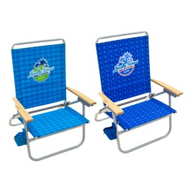Tommy Bahama 2-Pack of 4-Position Easy in-Easy Out Folding Beach Chair, Blue and Light Blue