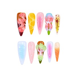ArtiPrint Exquisitely Colored Press-On Nail Art Set 10pcs, Handcrafted Flower Dew Design, Includes Tools, Glue, and Elegant Gift Box, Gentle on Hands and Reusable Fake Nails(Colorful, L)