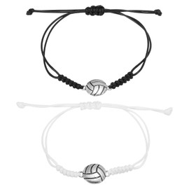 PATIKIL Volleyball Bracelets, 2 Pcs Volleyball Gifts Braided Wristbands with Volleyball Beads for Teenagers, Adults, Black White