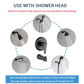 Shower Valve Trim Kit with Tub Spout Matte Black Tub Shower Rough-In Mixer Valve Bathroom Trim Kit