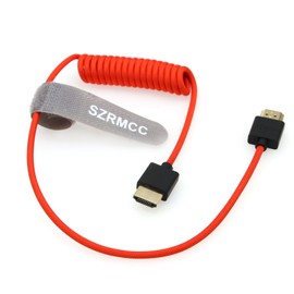 SZRMCC 8k 2.1HDMI Cable HDMI to HDMI Coiled Cable Ultra High Speed Soft HDMI Cable for Z Cam E2 Portkeys BM5 Atomos Shinobi Ninjav V Monitor Sony Canon Camera 50cm (Red 50cm, HDMI-HDMI)