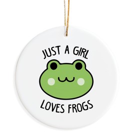 Just a Girl Who Loves Frogs Ornament for Christmas Tree, Frog Christmas Ornament, Frog Gifts for Girls Women, Frog Decorations, Ceramic Christmas Tree Ornaments, Christmas Decorative Hanging Ornament