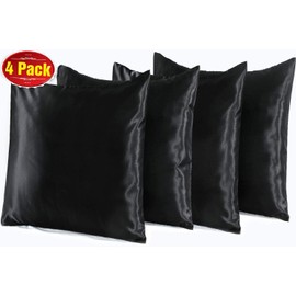 Niagara Sleep Solution 4Pack Zipper Black Satin Pillow Cases for Hair and Skin Anti Wrinkle Luxury Standard 20x26inches 100% Silky Satin Pillow Covers Ultra-Soft (4 Pack Black Satin)