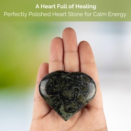 Kambaba Jasper Heart Palm Stone, Heart Shaped Crystals and Healing Stones- Pocket Worry Stone for Anxiety and Stress Relief - Healing Crystals for Meditation, Reiki, Spiritual and Crystal Gifts