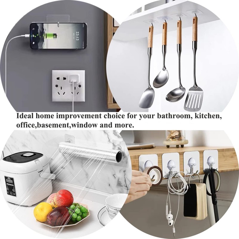 JINSHUNFA Wall Hook 13lb(Max) Transparent Seamless Coat Hooks,Waterproof and Oilproof,Bathroom