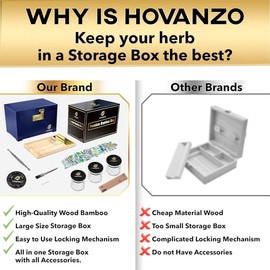 HOVANZO Premium Large Bamboo Storage Box with Combination Lock - Decorative Box Set - Large Wooden Container - Decorative Wood Box with Accessories - Wood Kit with Glass Jars