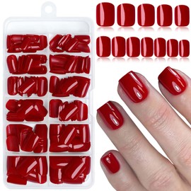 LuckForever 240pc Dark Red Press on Nails Short Square Fake Nails with Glue Tabs, Short Acrylic Nails Press ons Nail Red Glue on Nails False Nails Square Artificial Fingernail for Women Girls Kids