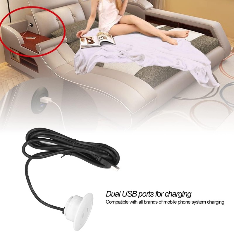 Sofa USB Charging Socket, Universal Flush-Mounted Installation 5V Dual USB