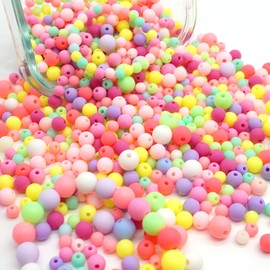 FINEASY Beads for threading pastel approx. 900 pieces, matte beads, colourful 6/8/10 mm, acrylic beads, artificial beads, round craft beads for bracelets, jewellery, DIY