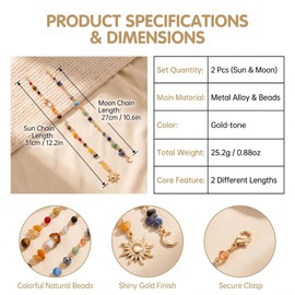 2 Pcs Bohemian Hair Chain with Colorful Beads & Sun Moon Charms