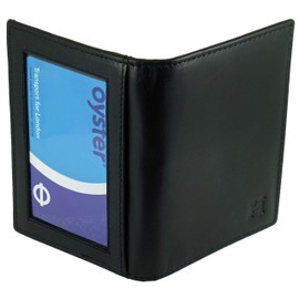 Hide and Sleek Real Leather Travel Oyster Card Holder with Twin ID Windows (Black No RFID)