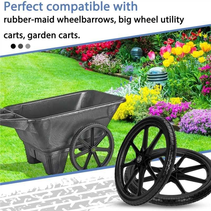 Upgraded 20" Flat Free Wheels Compatible with rubbermaid Wheelbarrow Tires,