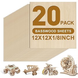 Basswood 6 Pack 1/8x12x18 Inch 3mm Unfinished Squares for Crafts, Ideal for Laser Cutting, Drawing, Wood Burning & Architectural Models - Size: 20P 12X12X1/8in