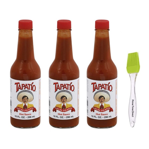 Tapatio Picante Hot Sauce Bundled with PrimeTime Direct Silicon Basting Brush in a PTD Sealed Bag, Salsa, 10 oz (Pack of 3)