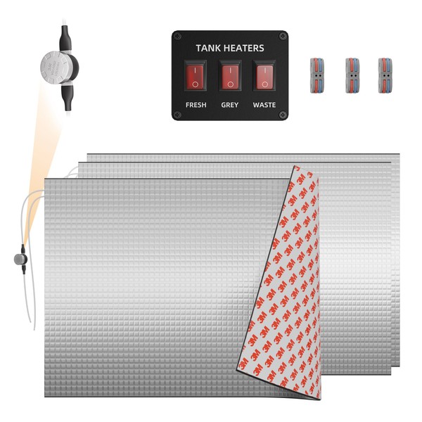 DaierTek RV Tank Heater Pad 12V with 2 Thermostat 12"
