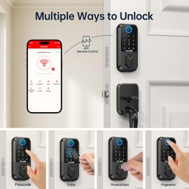 WiFi Smart Deadbolt Lock with Handle: Hornbill Front Door Lock Set Keyless Entry, Smart Lock for Front Door, Alexa Compatible, Fingerprint Keypad Deadbolt, App Remote Control, Auto-Lock, Matte Black