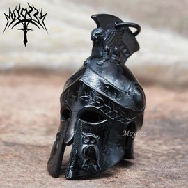 MOYOZZ Motorcycle Biker Roman Gladiator Warrior Spartan Helmet Guardian Bell Luck Gremlin Ride Bell Hanger or Lucky KeyChain (Black)
