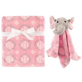 Hudson Baby Unisex Baby Plush Blanket with Security Blanket, Girl Elephant, One Size