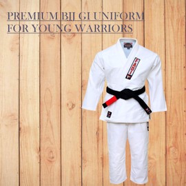 Fadi Sports Excellence Kimono Series Kids Brazilian Jiu-Jitsu Gi - Premium BJJ Gi Uniform for Young Warriors (White, M3)