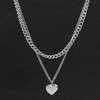 AREUM Necklace, Heart, Double Chain, High Visibility, Stainless Steel, Stackable,