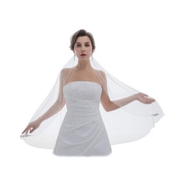 1T 1 Tier Exquisite Floral Rhinestone Crystal Beading Edge Veil - White Fingertip Length 36" V599