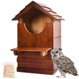 Large Barn Owl House, Large Opening Wooden Owl Houses for Outdoors, Ventilated and Moisture-Protected OwlBox with Mounting Screws and A Bag of Wood Shavings(8 * 7 * 15inch)