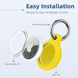 YOKRWO Holder 1-Pack Waterproof TPU Shell Protective Case, Anti-Scratch Airtags Key Chain for Apple Air Tags with All Metal Keychain Key Ring Clip (Yellow)