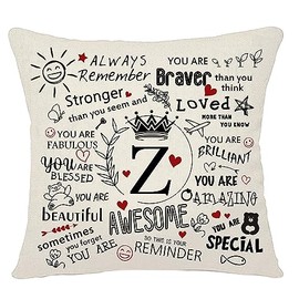 Bacmaxom Inspirational Quote Always Remember Cushion Cover with A-Z Initial Letters Inspirational Gift for Women Men Girls Boys Family Friends Colleagues Cheer Up Positive Graduation Birthday (Z)