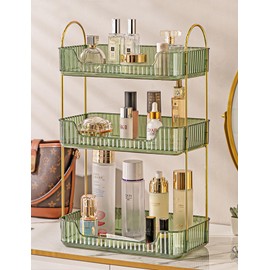 Aveniee Bathroom Counter Organizer, 3 Tier Perfume Skin Care Countertop Storage Shelf, Vanity Makeup Tray for Cosmetic Skincare Lotion,Green