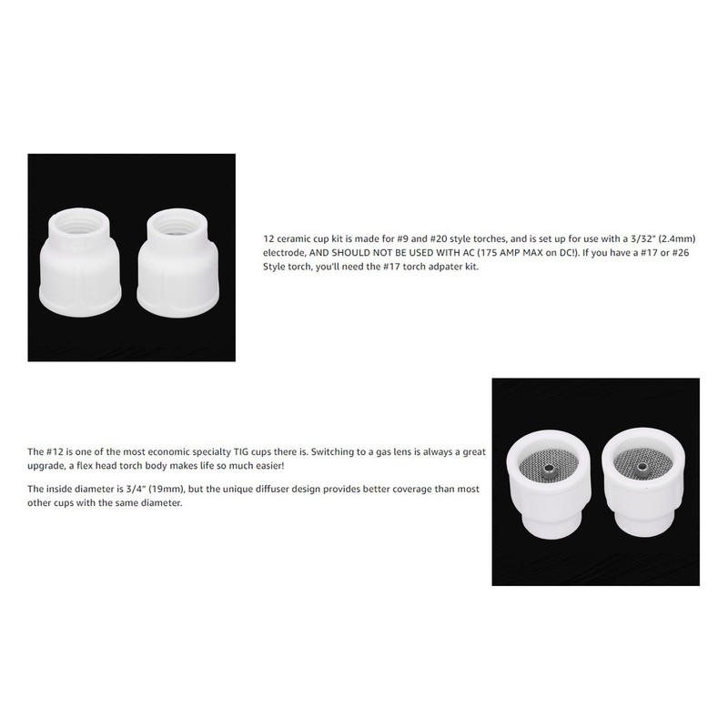 2Pcs Tig Welding Cups White Ceramic Welding Torch Cup Ceramic