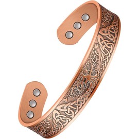 Pure Copper Bracelet for Men Women, Ultra Strength Magnetic Cuff Bangle for Men Women with 3500 Gauss Neodymium Magnets, 99.99% Copper Life Tree Jewelry, Adjustable - Style: 18X Copper Life Tree, Item Displ: 6.97 Inches