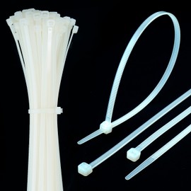 JCT Cable Ties - 100 pcs Natural Nylon Zip Ties, Heavy Duty (54.4 kg), 200 x 3.6 mm, Auto-Locking Mechanism